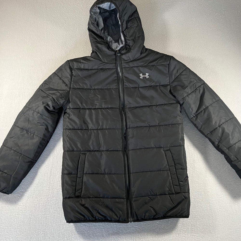 Under Armour boys‎ Reversible pronto Puffer Jacket Black Grey Hooded Youth XL